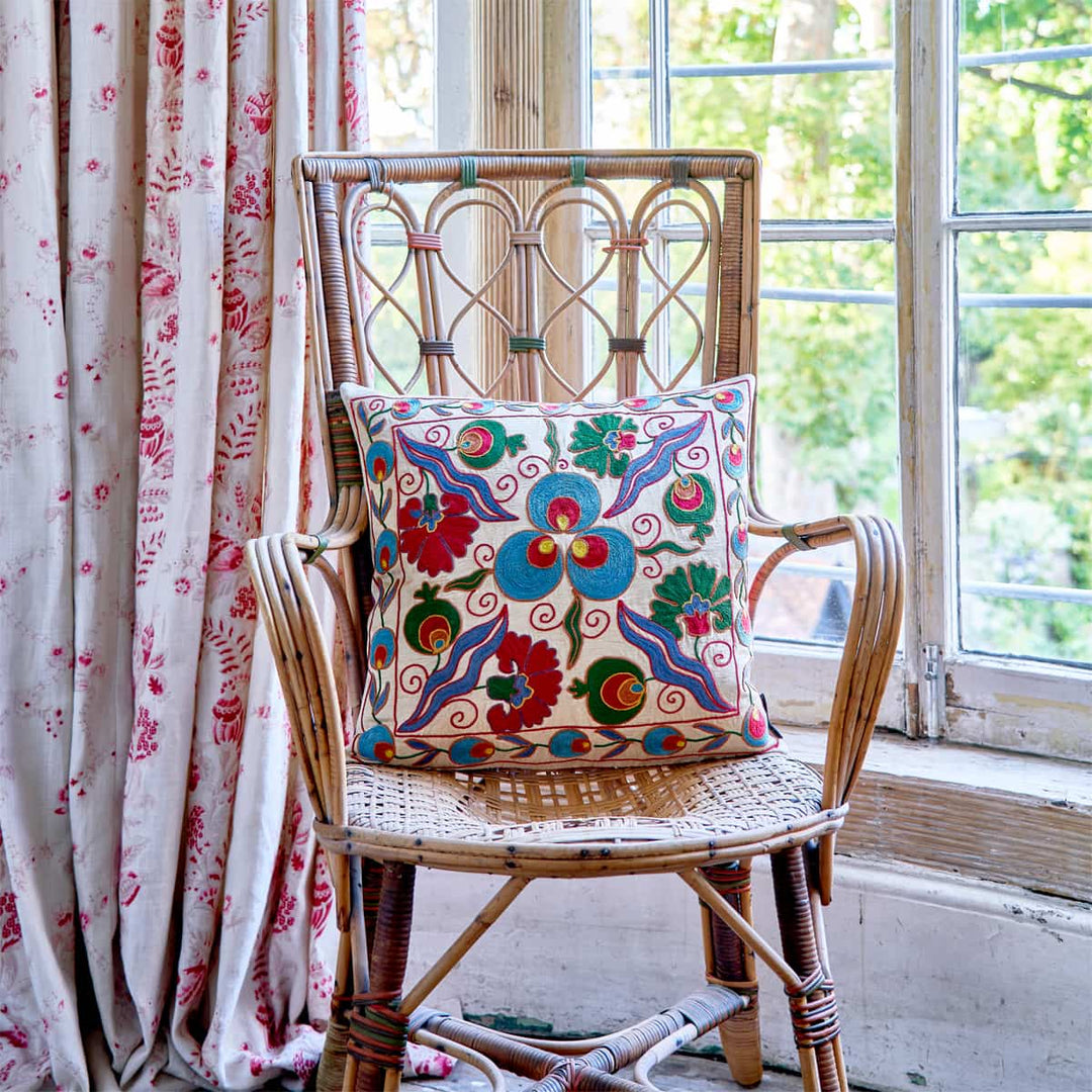 Embroidered cushions produced from naturally dyed silk by Mekhann