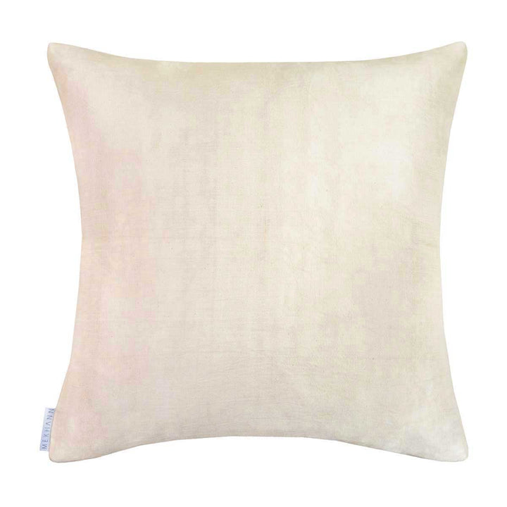 Back view of Mekhann's cream carnations embroidered cushion, showing the untouched cream back face of the cushion.