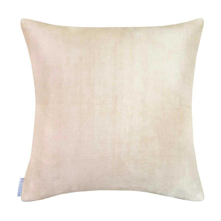 Back view of Mekhann's hand embroidered silk iznik cushion in cream. Revealing the plain cream silk back of the cushion.