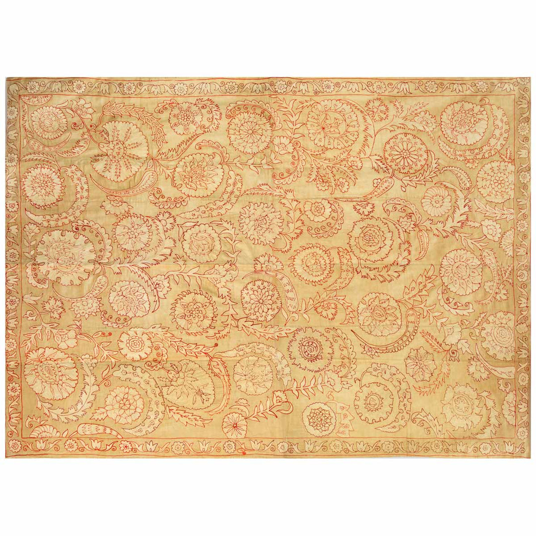 Horizontal front view of Mekhann's cream botanical throw, displaying an alternative way to view the cream throw