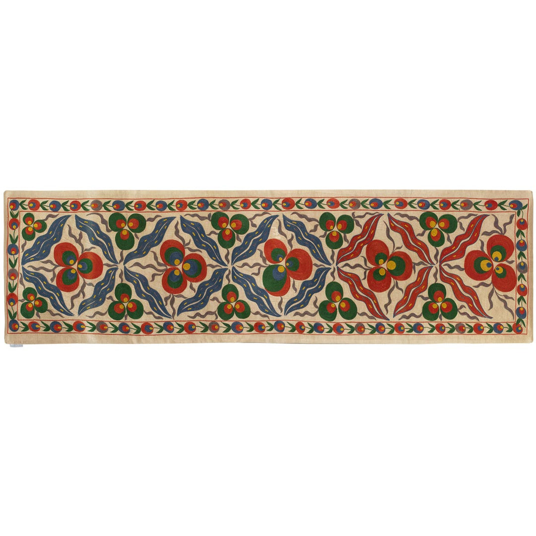 Horizontal front view of Mekhann's cream cintamani runner, showing an alternative way you can use the runner or view the runner to help you image it in your home.