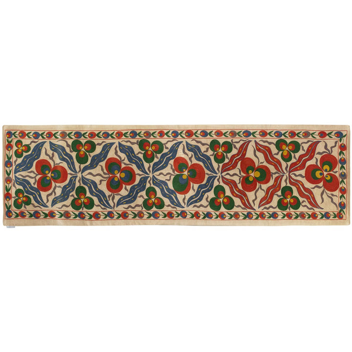 Horizontal front view of Mekhann's cream cintamani runner, showing an alternative way you can use the runner or view the runner to help you image it in your home.