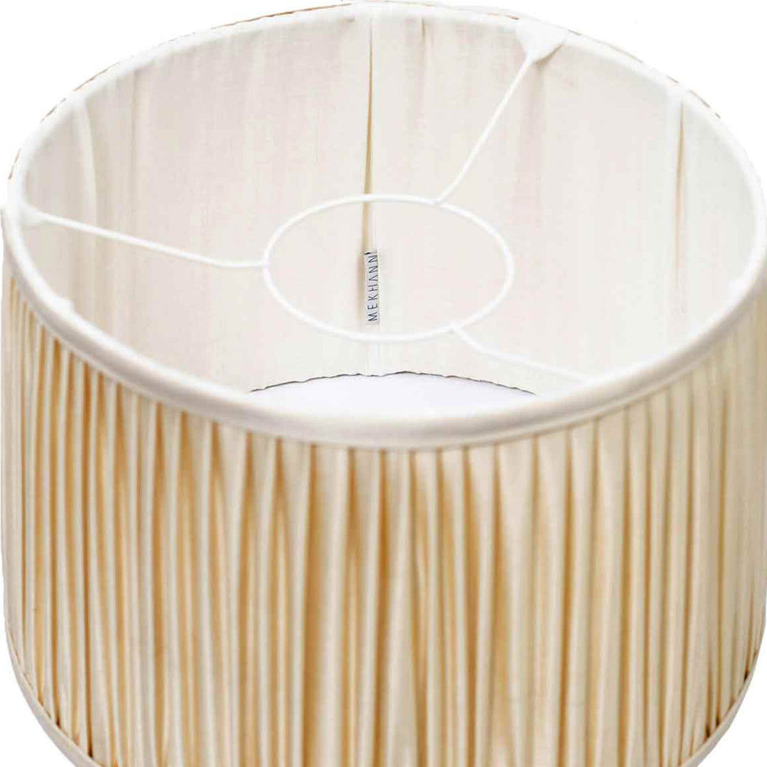 Interior view of Mekhann's cream silk lampshade, highlighting the luxurious silk fabric and quality interior finish.
