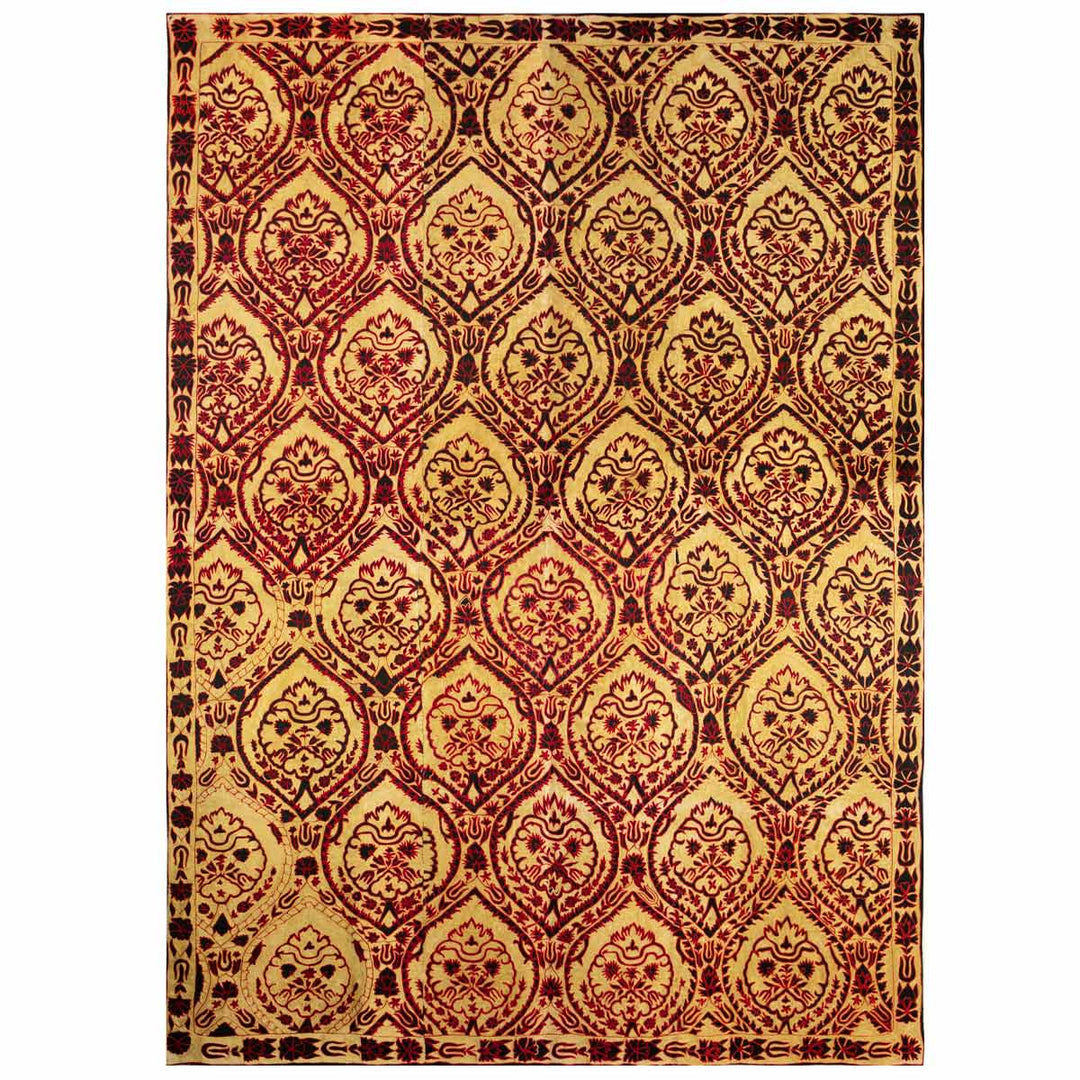 Front view of Mekhann's black arabesque throw, revealing the arabesque design motifs and how the merge together to create the black silk arabesque throw.