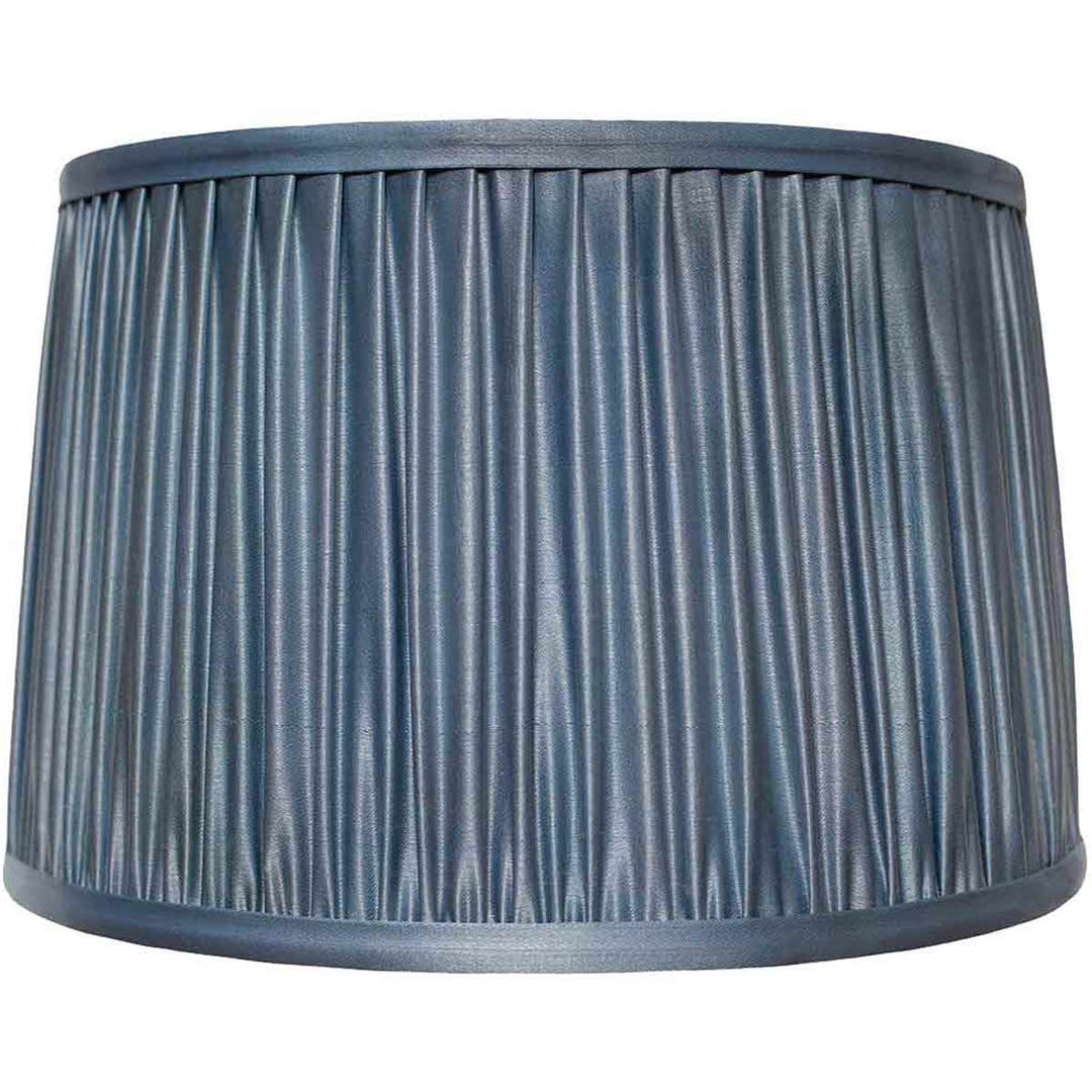 Mekhann's elegant grey silk lampshade with a subtle ikat pattern, front view showcasing exquisite craftsmanship