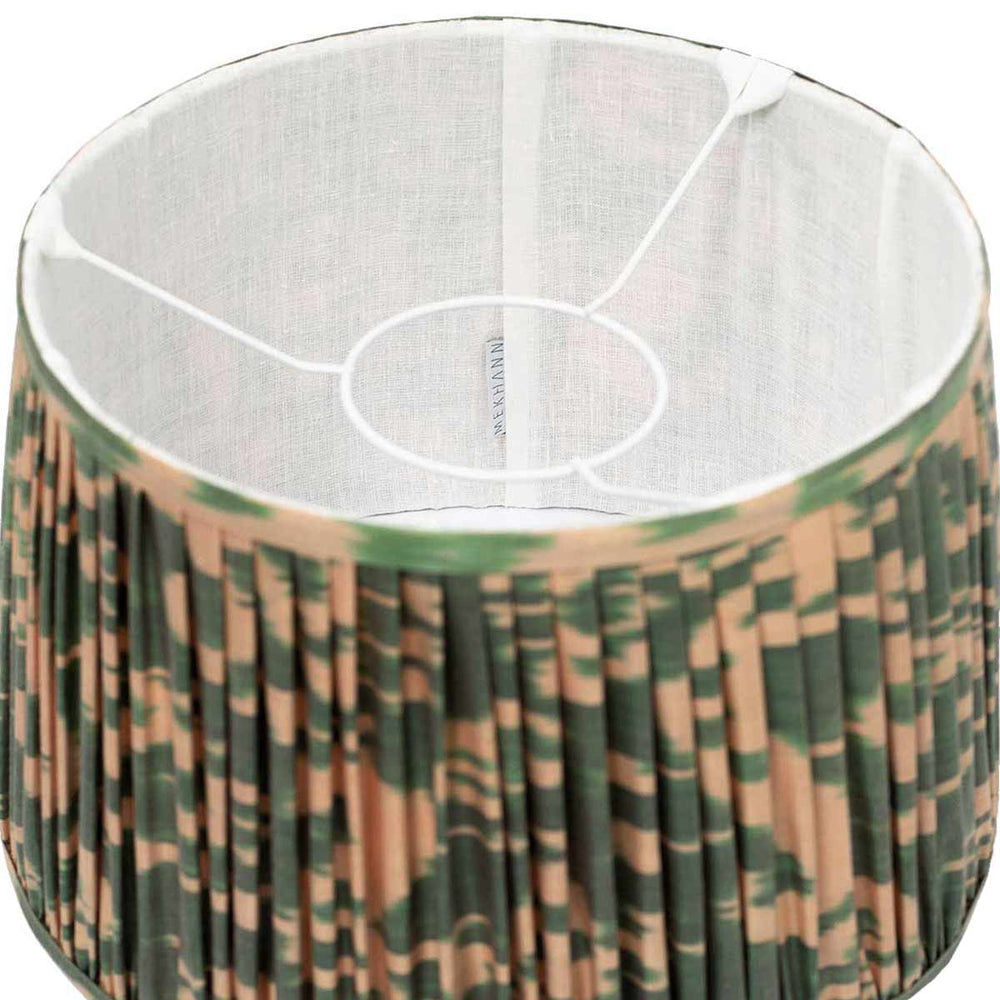 Interior perspective of Mekhann's ikat lampshade, displaying the fine craftsmanship and fabric quality.