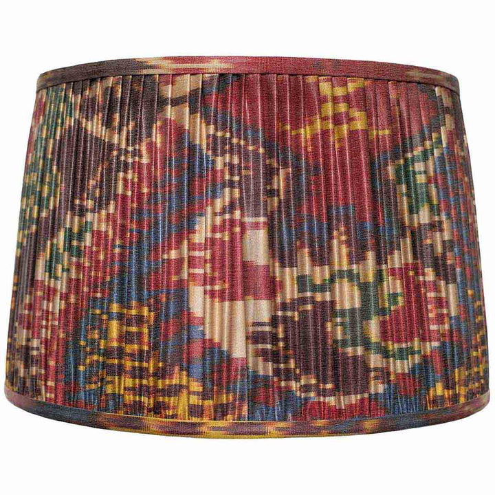 Mekhann's large multicolour ikat silk lampshade, a statement piece with hand-pleated craftsmanship, coloured with eco-conscious dyes for a luxurious look.