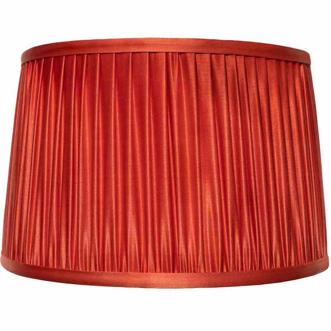 Front view of Mekhann's luxurious red silk pleated lampshade, exemplifying refined taste and elegance.