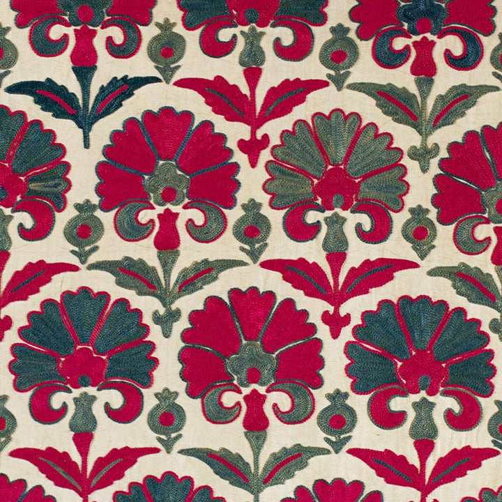 Close up view of Mekhann's carnations runner in pink and teal, showing the details of the carnations patterns and how each of them is unique in colour and style.