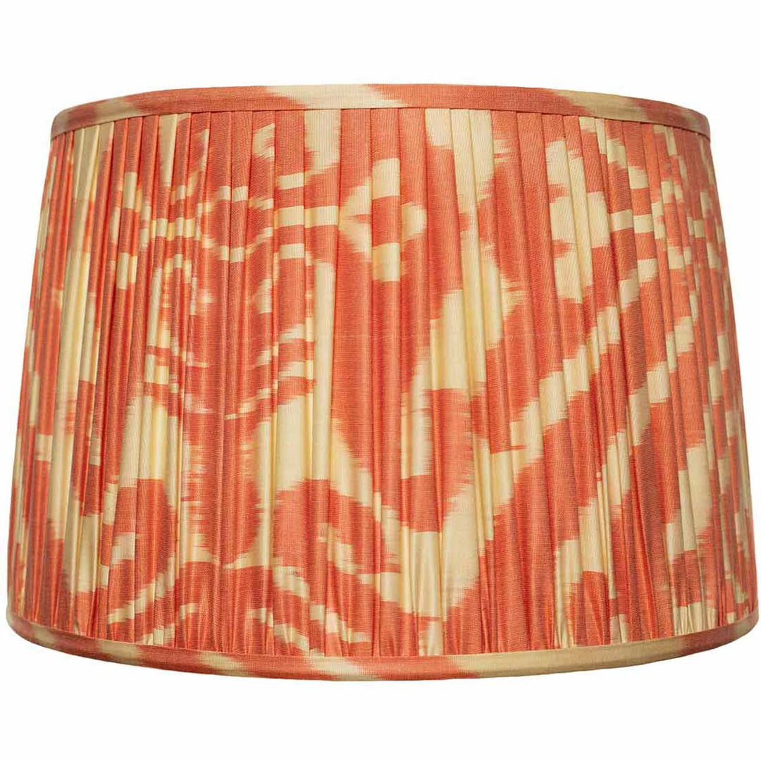 Large cream and orange ikat silk lampshade by Mekhann, a luxurious, eco-friendly piece for an elegantly styled interior.