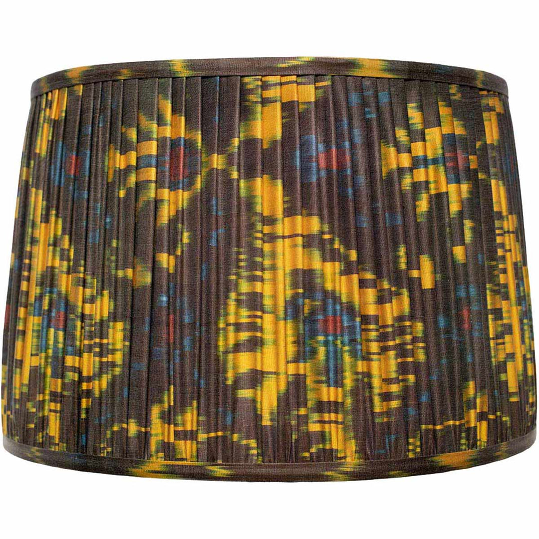 Mekhann's larger multicoloured ikat lampshade, handcrafted in silk with sustainable dyes for a bold, statement lighting piece.