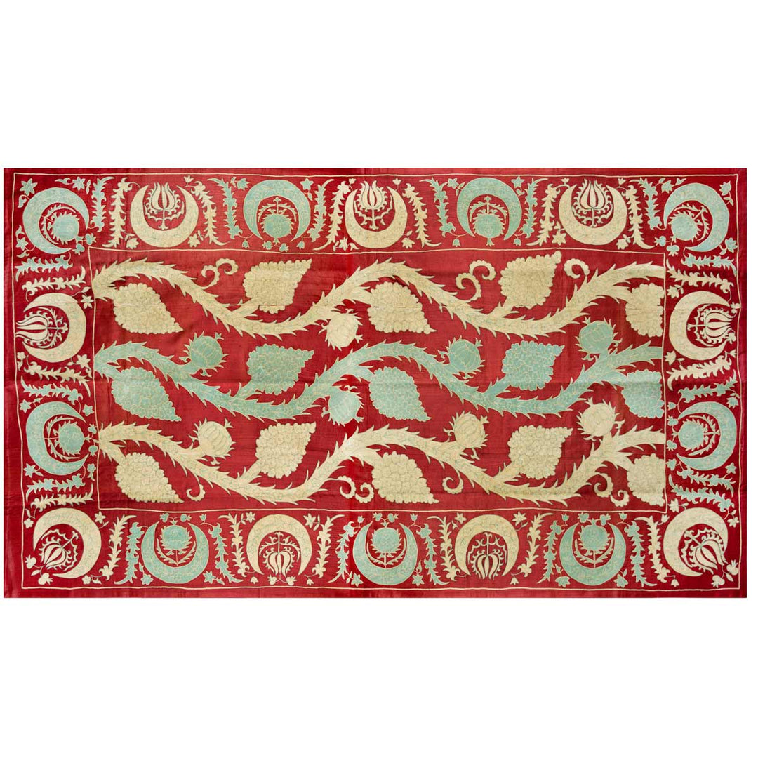 Horizontal front view of Mekhann's maroon grape vines throw, suggesting a new way you might want to use or display the grape vines throw.