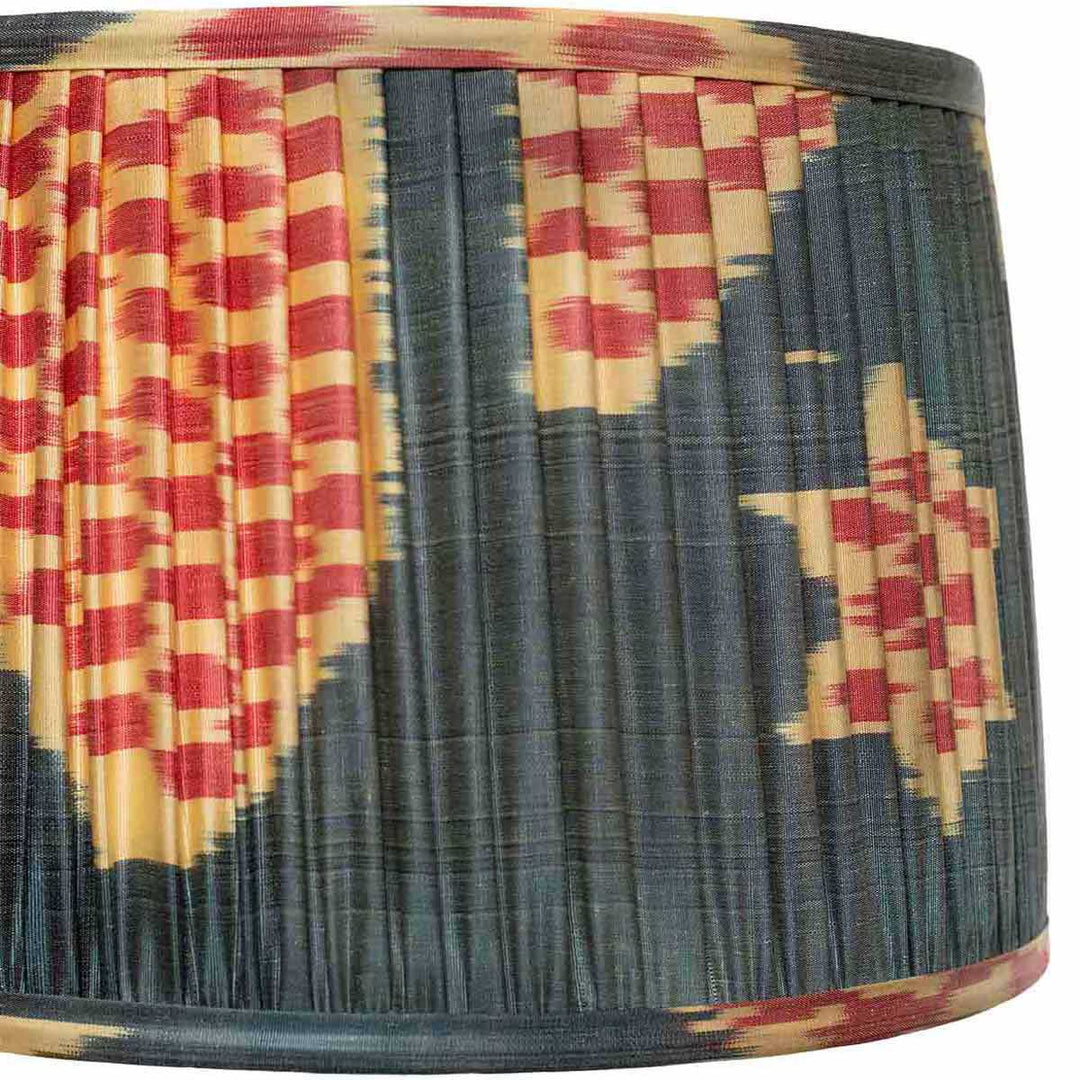 Interior perspective of Mekhann's navy silk lampshade, highlighting the elegant pattern contrast and the quality of silk.