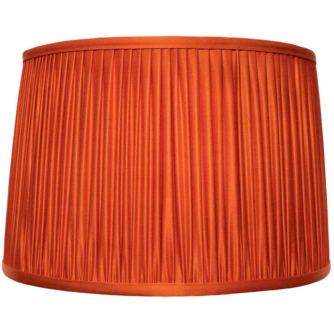 Mekhann's large, hand-pleated pure orange silk lampshade, a bold statement piece for sophisticated interior styling.